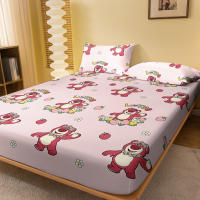 Sábana Ajustada De Poliéster 100% Con Patrón De Oso De Fresa Cartoon Impreso Digitalizado Para Dormitorio Sin Funda De Almohada - details 1