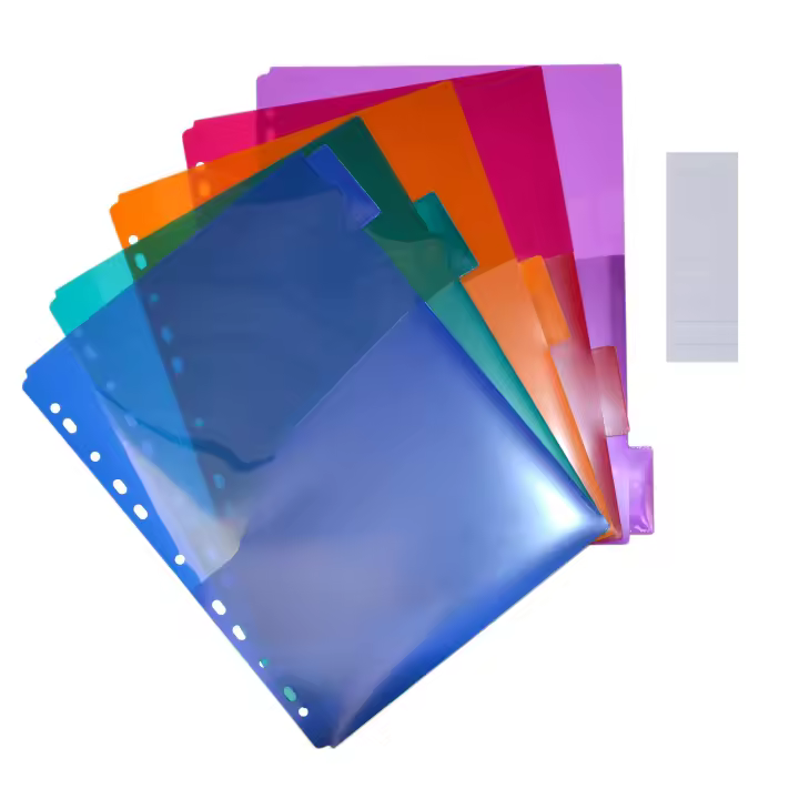 Pack 5 Separadores XTRA A4 Supra Colors en 5 Colores para todas las Carpeta de Anillas - Separadores en Polipropileno 100% ECO con Bolsillo y 10 indicadores adhesivos by Office Box. - 1