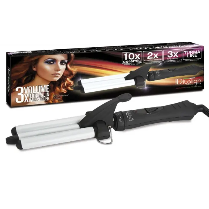 Italian Design - Tenacilla Turmalina 3X Volumen Profesional para Crear Ondas y Rizos Duraderos Sin Dañar el Cabello - Con Tecnología de Iones Negativos para Evitar el Encrespamiento y la Electricidad Estática - Potencia 60W - Cable Giratorio de 360º - 1