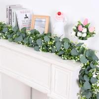 Guirnalda De Hojas Verdes Artificiales Imitación De Eucalipto 78 Pulgadas Con Flores Y Bayas Blancas Para Decoración De Bodas Y Fiestas En El Hogar - details 0