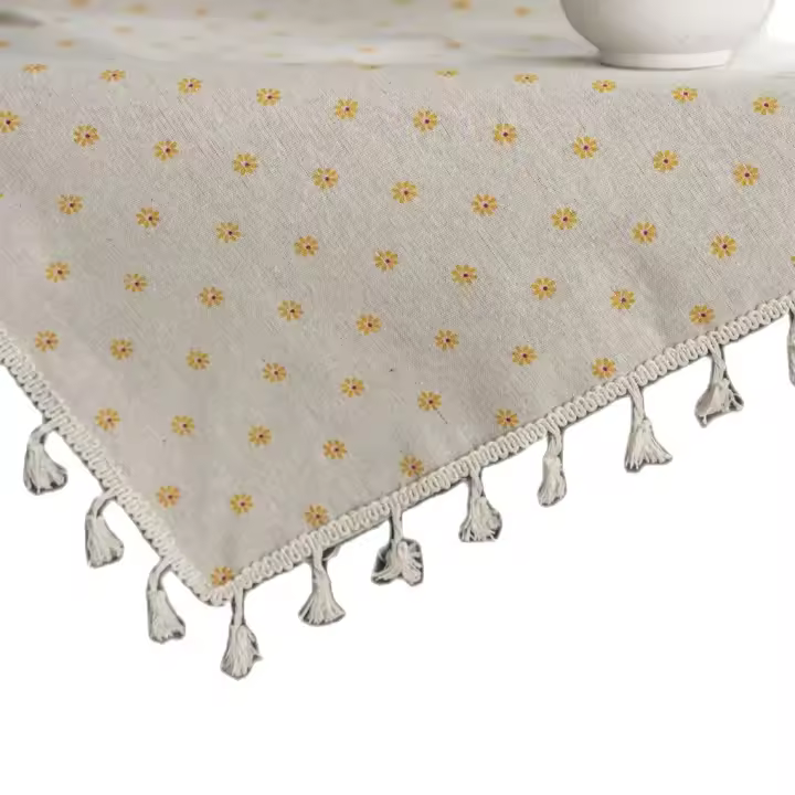 Mantel De Lino Y Algodón Con Estampado De Margarita Bohemia Para Fiesta Y Picnic En La Cocina 1PC Mantel De Frangeado Estilo Farmhouse - 1