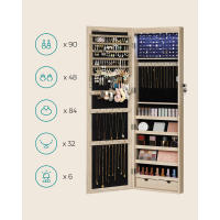Espejo joyero de pared con luces led, armario organizador de joyas con cierre, espacio para pendientes y collares, disponible en blanco, negro, o roble - details 13