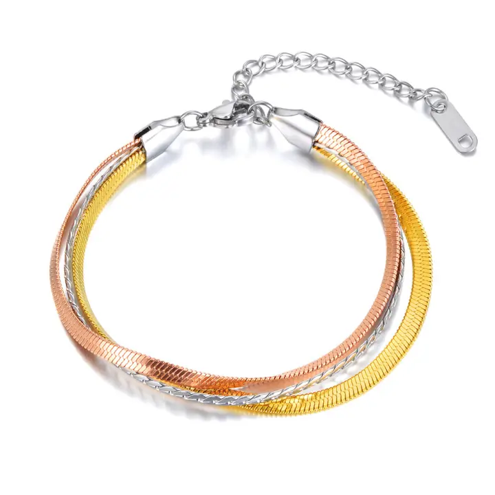 Pulsera De Cadena De Serpiente De Titanio Y Acero Inoxidable Para Mujer Lokaer Pulsera Bohemia De Tres Colores Trendy Joyería Para Fiesta B21124 - 1