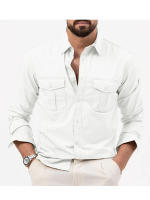 Camisa De Hombre Para Primavera/Verano Con Varios Bolsillos Traje De Trabajo Slim Fit Casual Cuello En Pointe Con Botones - details 7