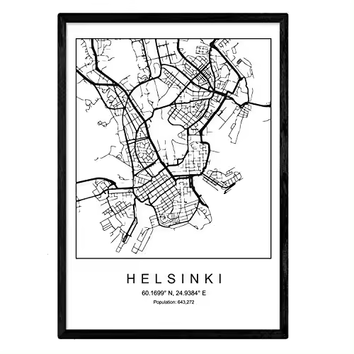 Nacnic Lámina Mapa De La Ciudad Helsinki Estilo Nórdico Blanco y Negro - 1
