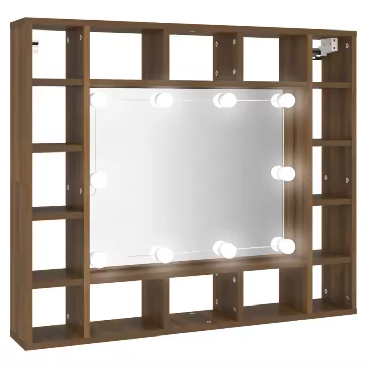 Maqueta con Espejo y LED Marron Roble 91x15x76,5 cm - 1