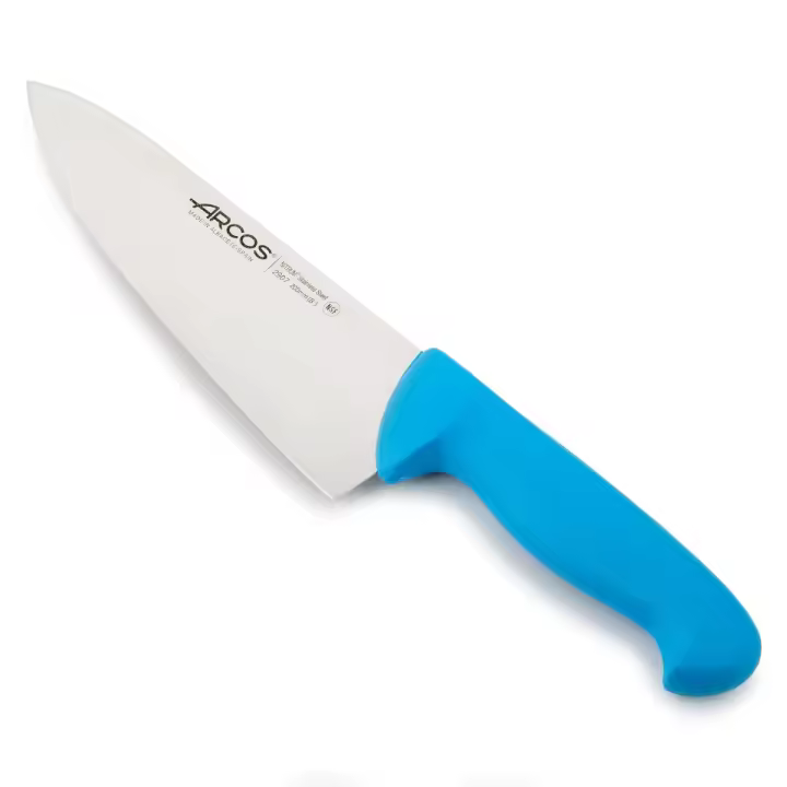 Arcos Cuchillo Chef con Hoja Acero Inoxidable Nitrum 200 mm. Cuchillo cocina profesional multipropósito. Mango ergonómico polipropileno. Serie 2900. Color azul. - 1