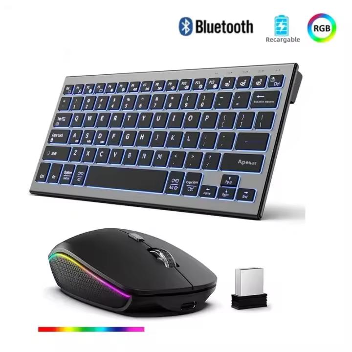 JOMAA Teclado Y Ratón Inalámbrico Bluetooth 2.4G Recargable Color Backlit Para Laptop Con Funciones Multimedia Y Resolución Óptica De 1600 DPI - 1
