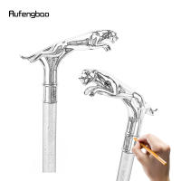Bastón De Moda Con Cabeza De Leopardo Y Cola Plata Elegante Para Fiesta Decorativo Bastón De Caminar 93cm Material De Acero Con Punta De Goma - details 1