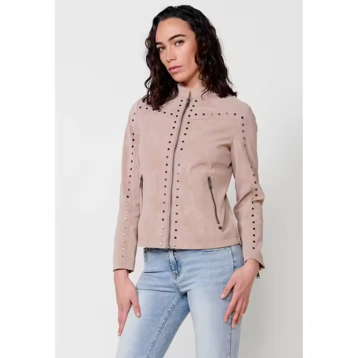 Koroshi Cazadora de manga larga con Cuello redondo y Detalles de chapas color Beige para Mujer - 1