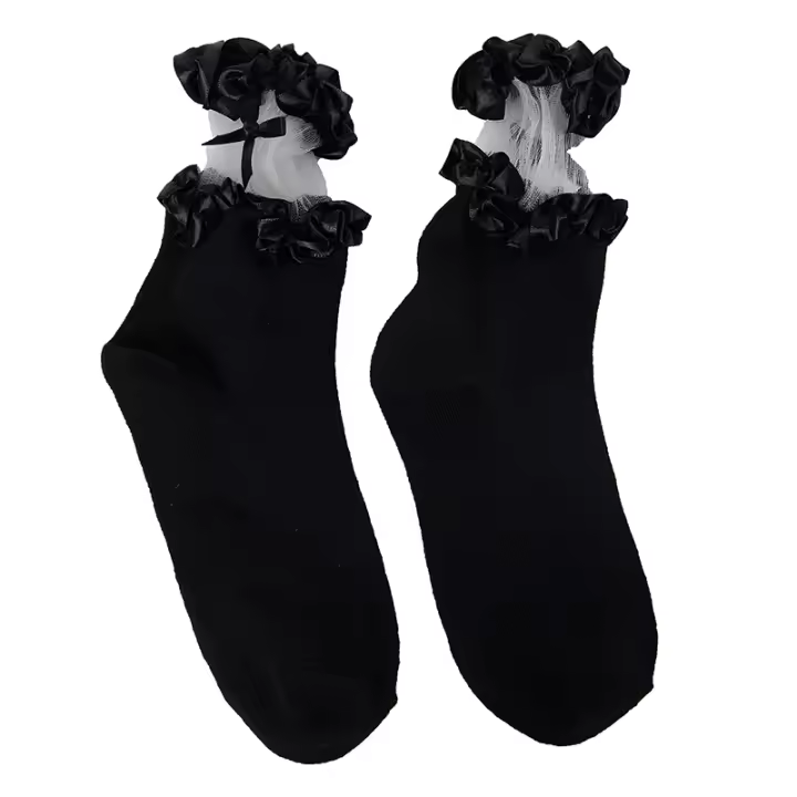 Calcetines De Algodón Finos Para Mujer Con Lazo JK Lolita De Media Caña Para Otoño Y Primavera Costura De Encaje Transpirables Cosplay - 1