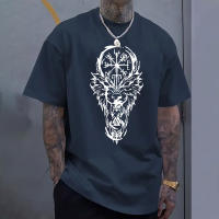 Camiseta Casual Para Hombres 100% Algodón Cuello Redondo Manga Corta Estampado De Lobo Vikingo Antiguo Camiseta Suave Y Cómoda Para Uso Diario Y Externo - details 4