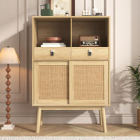 Aparador Premium 80x39,5x120 cm | Diseño Rustic nórdico | Puertas de Ratán Real Artesanal✨| 2 Cajones Profundos con Cierres Suaves + 2 Puertas con Detalle de Ratán + 2 Compartimientos para Decoración - details 0