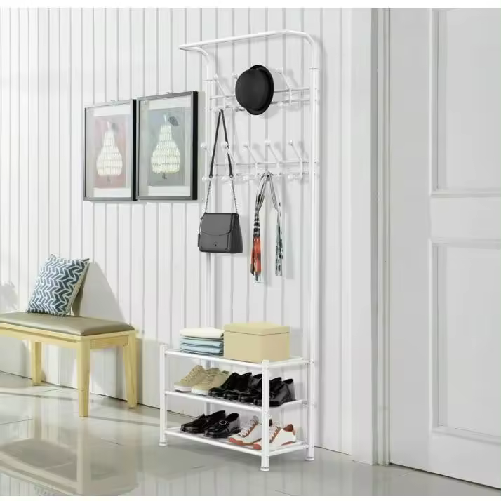 Perchero de pie blanco para entrada o recibidor - Organizador de prendas y accesorios 65x30x190 - 1