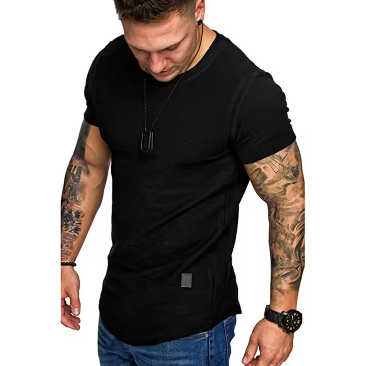Camiseta de algodón de bambú para hombre, camiseta informal de manga corta con cuello redondo a la moda, tops para hombre - 1