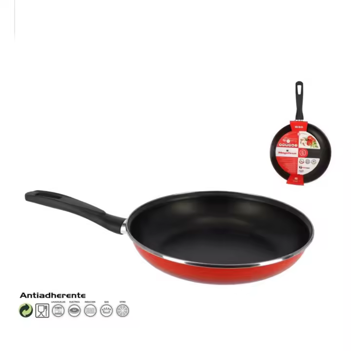 Sartén 18 ,20, 22,24,26, 28,30 y 32 cm Antiadherente Megafesa Maple Vitrificado en Rojo ,Compatible con Inducción y Lavavajas. Tamaños para Elegir. Enviado desde España - 1