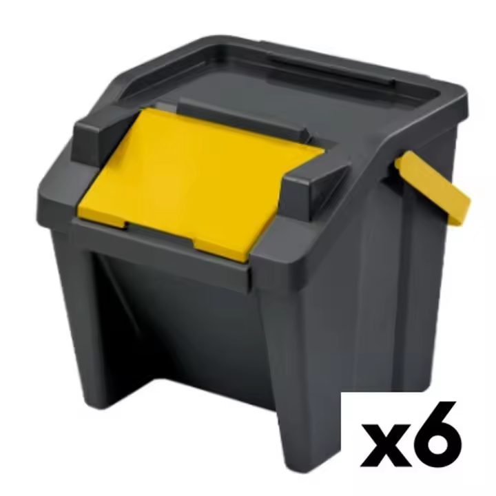 Cubo de Basura para Reciclaje Tontarelli Moda Amarillo Apilable 28 L (6 Unidades) - 1