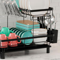 Marctani Escurreplatos de Acero Inoxidable - Escurridor de Platos de Alta Capacidad - Estante de Secado de Metal con Soporte para Cubiertos Extraible y Caño de Drenaje Giratorio (2 Pisos, Negro) - details 3