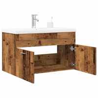 vidaXL Mueble con lavabo madera de ingeniería en color Blanco/Blanco brillante/Gris hormigón y más | almacenamiento funcional diseño moderno para baño dormitorio sala - details 5