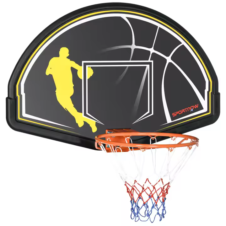 SPORTNOW Canasta de Baloncesto de Pared Tablero de Baloncesto Aro de Baloncesto para Interior y Exterior 110x90x70 cm Negro y Amarillo - 1