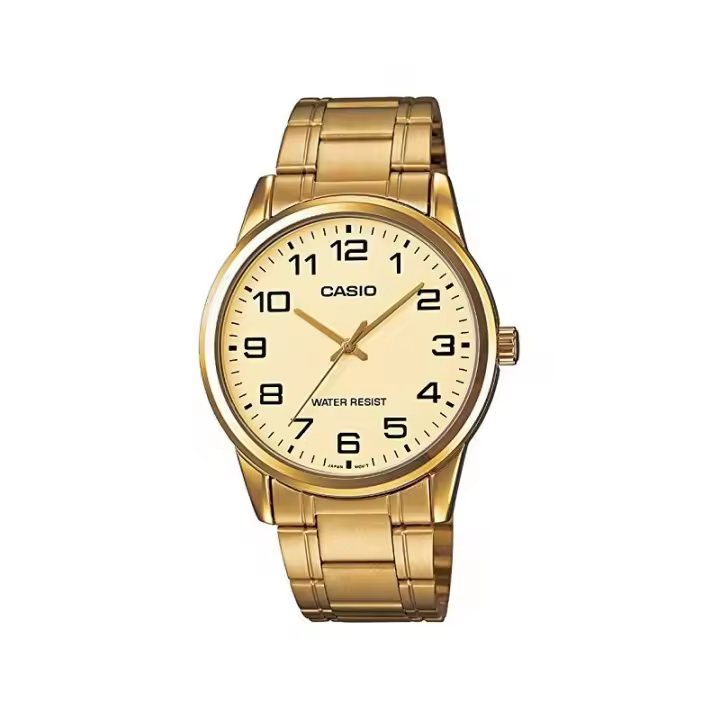 Reloj Casio Caballero MTP-V001G-9BUDF correa metálica dorada esfera dorada MTPV001G9B - 1