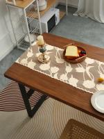 Corredor De Mesa Beige Con Encaje Y Borlas En Poliéster 100% Para Decoración De Bodas Y Mesas De Café Fabricado En Zhejiang China - details 0