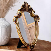 Espejo Decorativo De Resina Estilo Europeo Clásico Con Patrón Dorado Forma Especial Puede Colgarse O Posarse - details 3