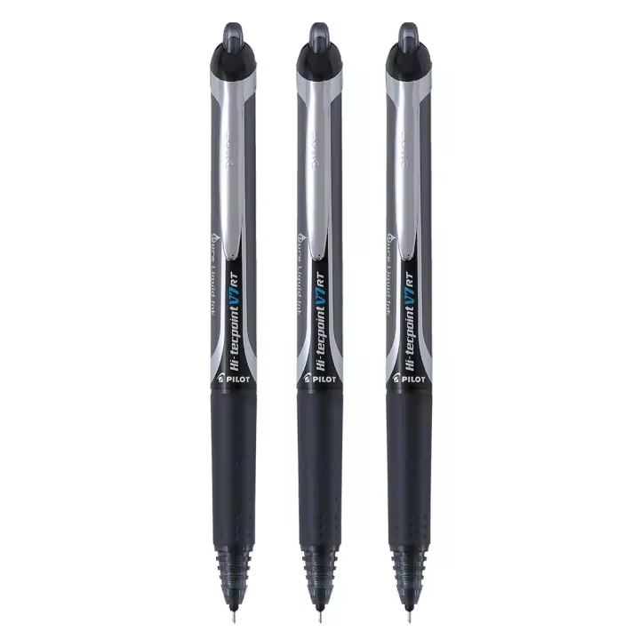 Pilot Hi-Tecpoint V7 Retráctil Bolígrafo Roller Punta Aguja 0,7mm Tinta Líquida Negro (Pack de 3) - 1