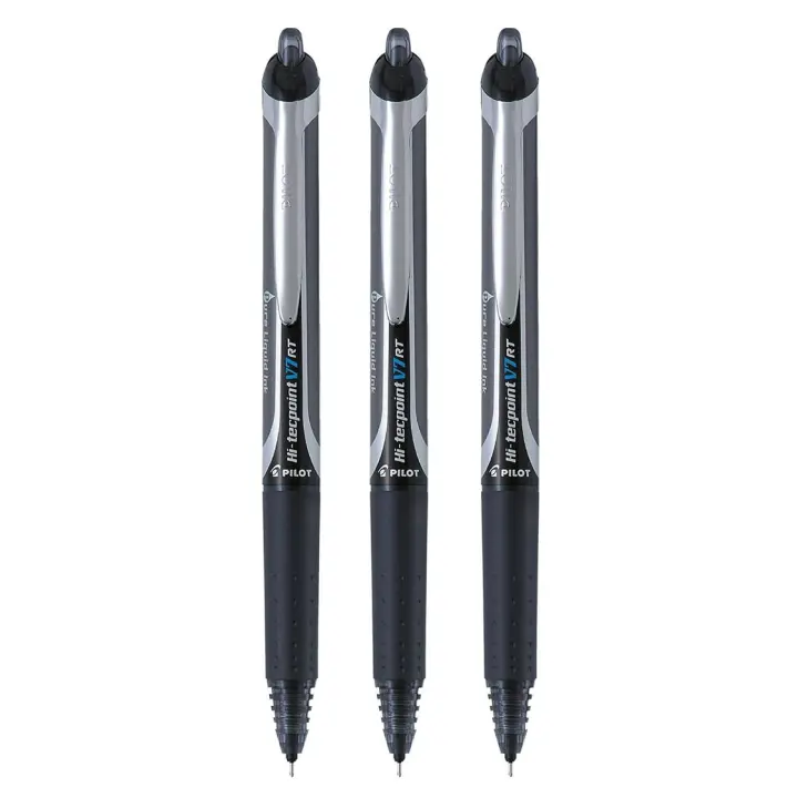 Pilot Hi-Tecpoint V7 Retráctil Bolígrafo Roller Punta Aguja 0,7mm Tinta Líquida Negro (Pack de 3) - 1