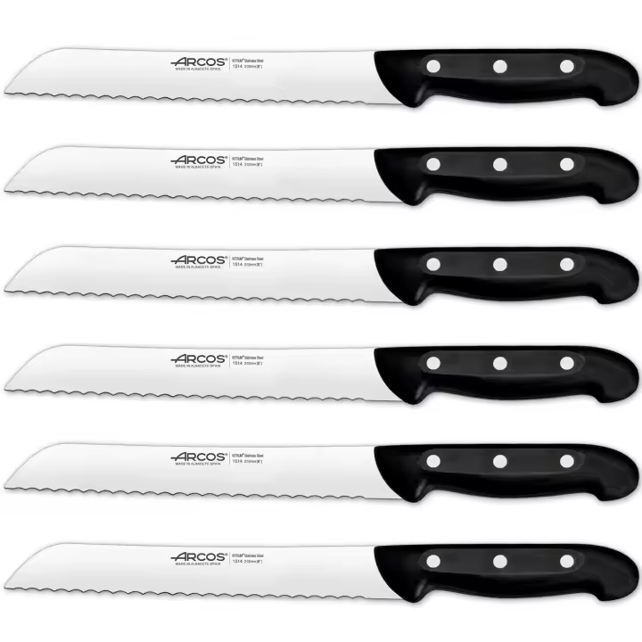 ARCOS Maitre - Cuchillo Panero (210 mm) - Hoja de Acero Inoxidable Nitrum® - Mango Negro de Polipropileno (PP) - 151400 - PACK 6 - 1