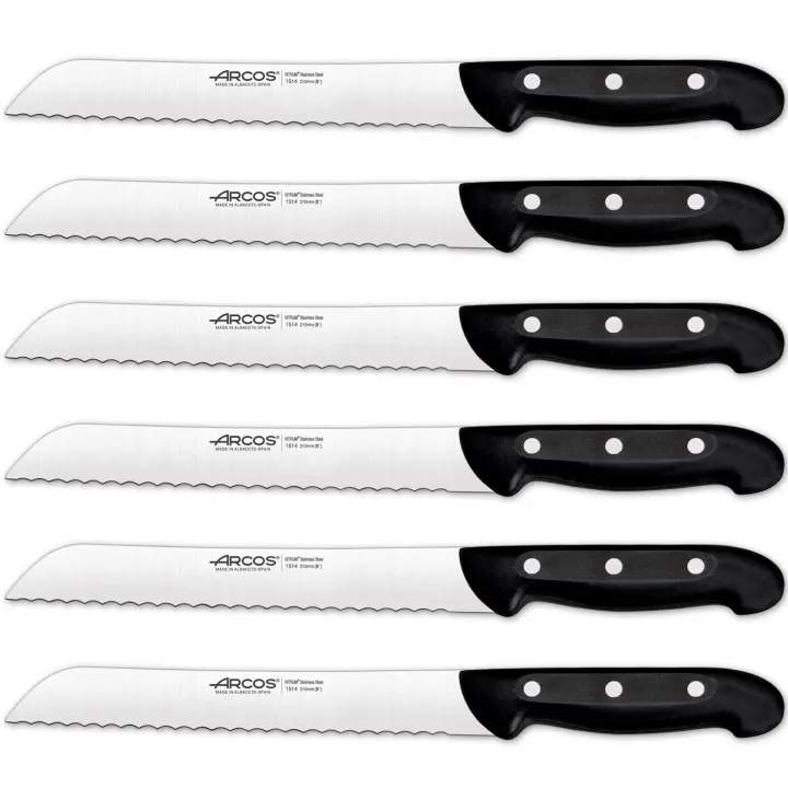 ARCOS Maitre - Cuchillo Panero (210 mm) - Hoja de Acero Inoxidable Nitrum® - Mango Negro de Polipropileno (PP) - 151400 - PACK 6 - 1