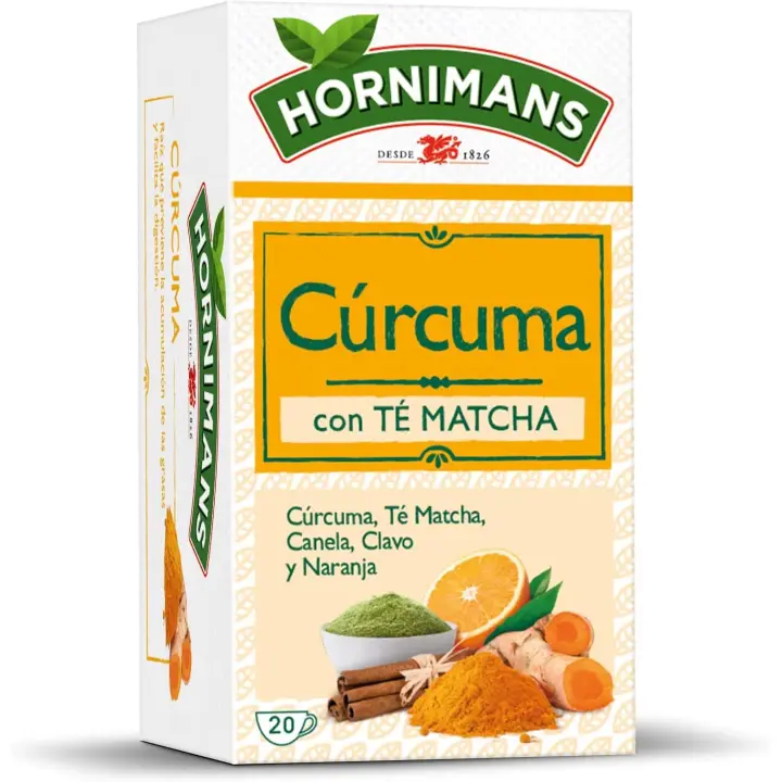 Hornimans -Infusión de Cúrcuma con Té Matcha 100% Natural - 20 bolsitas - ConTeína - 1