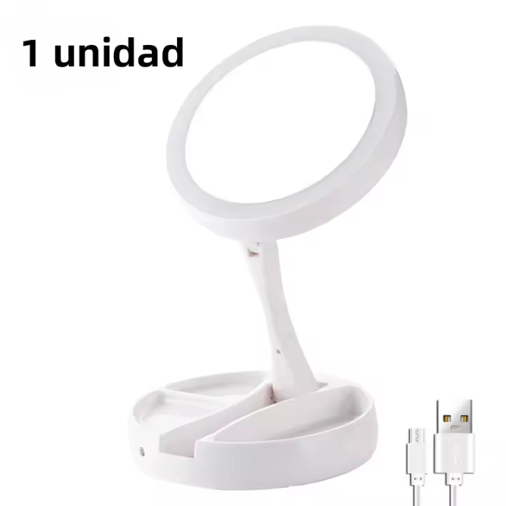 Espejo De Maquillaje LED Dual Propósito Con Lente De 10X Y Luz Dual USB/Batería Portátil Material ABS Acrílico Blanco - 1