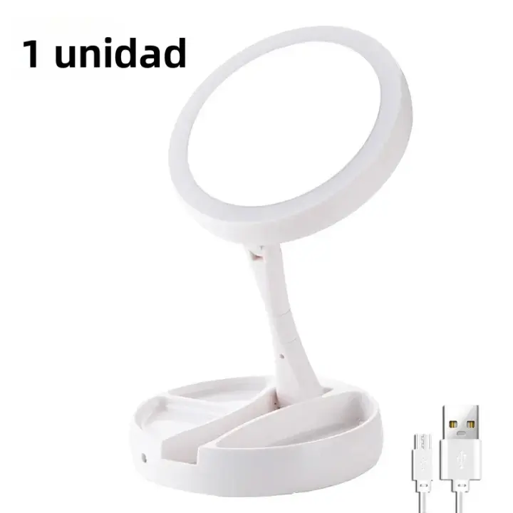 Espejo De Maquillaje LED Dual Propósito Con Lente De 10X Y Luz Dual USB/Batería Portátil Material ABS Acrílico Blanco - 1