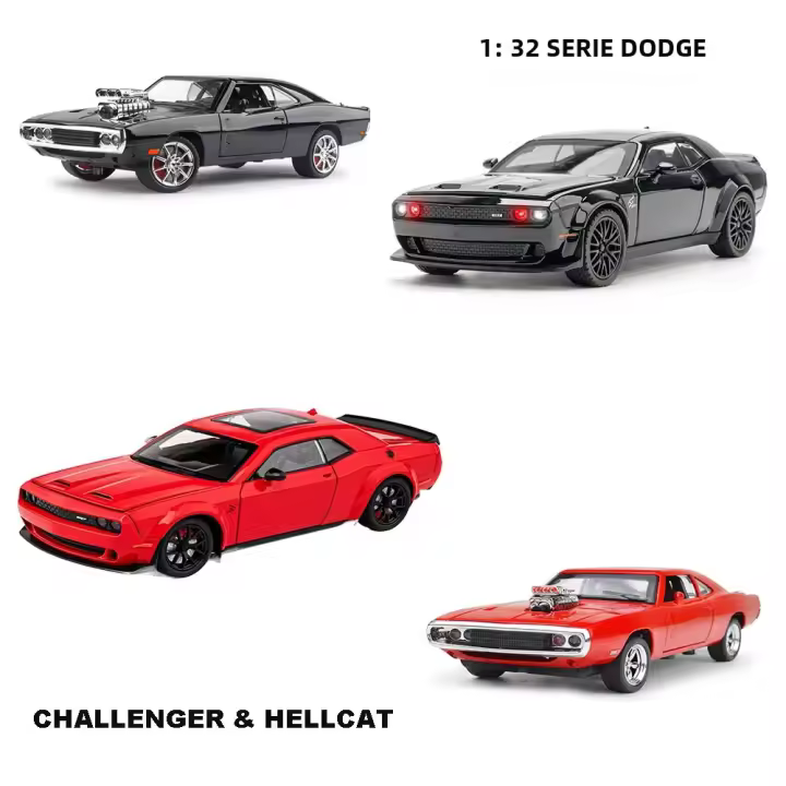 Modelo De Coche De Colección Dodge Challenger Hellcat Vintage Clásico 1:32 Con Sonido Y Luz Juguete De Retroceso Para Niños Regalo Metal - 1