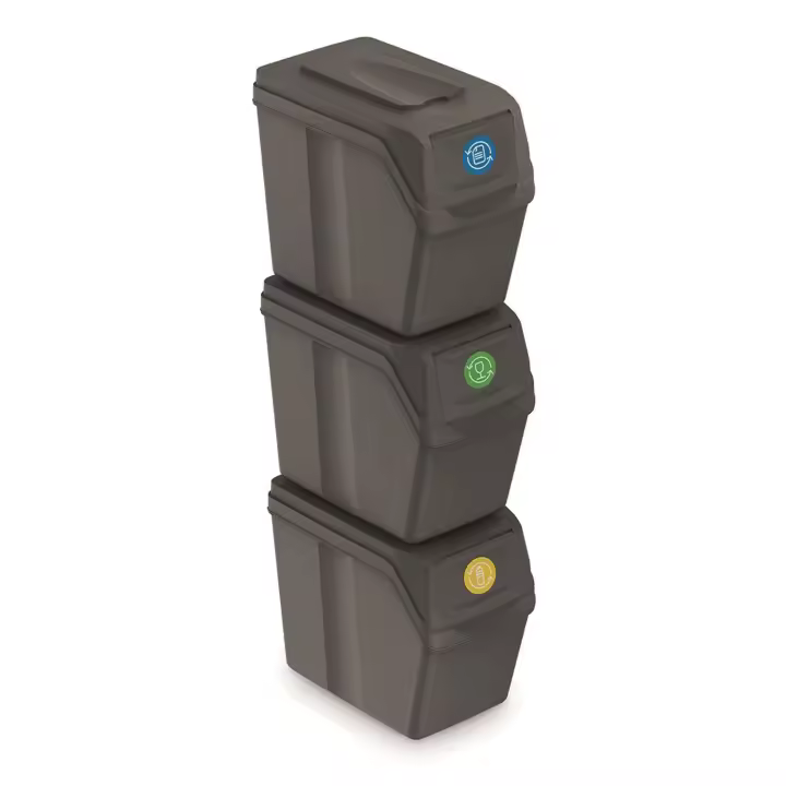 Prosperplast Juego de 3 cubos de reciclaje con capacidad de 60 litros de compartimentos en color gris 39x23x33 cm - 1