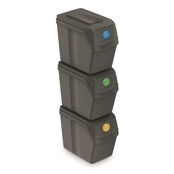 Prosperplast Juego de 3 cubos de reciclaje con capacidad de 60 litros de compartimentos en color gris 39x23x33 cm - 1