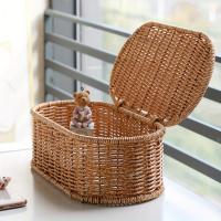 Cesta De Almacenamiento Bohemia Imitación Rattan - Caja Tejida Para Cocina Organizador De Utensilios Protegido Contra Polvo Decoración Para El Hogar - details 1