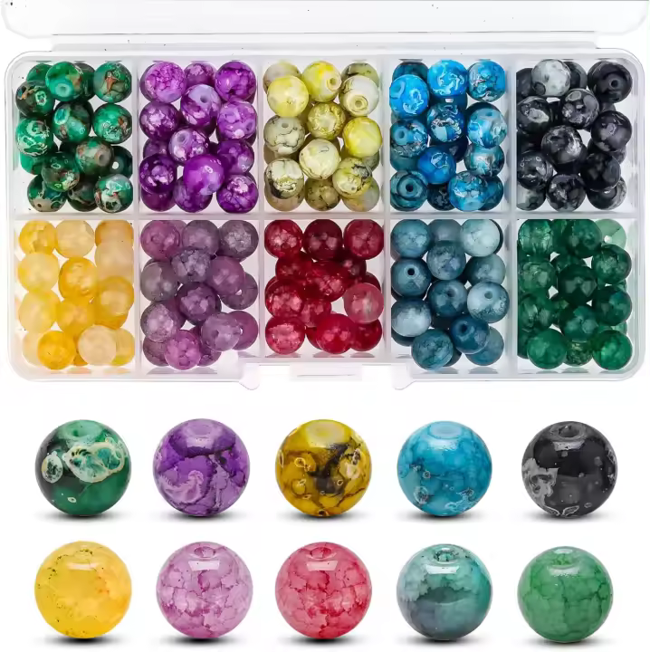 Kit de Cuentas para Bisutería – 200 Cuentas de Cristal, Hilo de Nylon y Separadores Dorados con Strass | Ideal para Pulseras, Collares y Manualidades - 1