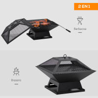 Outsunny Brasero Exterior de Acero Pozo de Fuego para Jardín Multifuncional con Protector de Chispas y Atizador para Barbacoa Hogueras en Terraza Camping 45x45x34 cm Negro - details 4