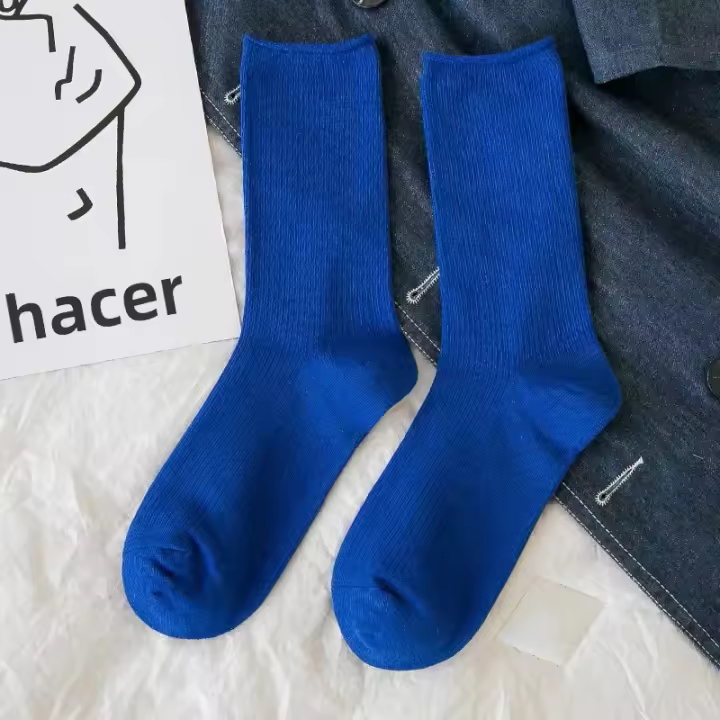 Calcetines De Mujer Moda Color Sólido Preppy Estilo Respirables Neón Largos Coreanos Blancos Casual Calcetines De Algodón Y Poliéster Con Spandex - 1