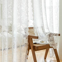 Cortina De Encaje Blanca Con Bordado Floral Transparente Para Sala De Estar Decoración De Ventanas Y Puertas Estilo Romántico Y Lindo - details 4