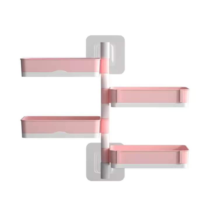 Soporte multifunciones para el baño, bandeja de almacenamiento de 4 niveles, estante de almacenamiento para baño montado en la comparación, estante para champán, bandeja de almacenamiento giratoria para ducha organizar el baño, Rosa - 1