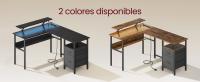 VASAGLE Escritorio en Forma de L con Tomas de Corriente, con Soporte de Monitor, Escritorio Esquinero, para Juegos con Luces LED, 2 Cajones, Fácil de Montar, Oficina en Casa, Marrón Rústico - details 5