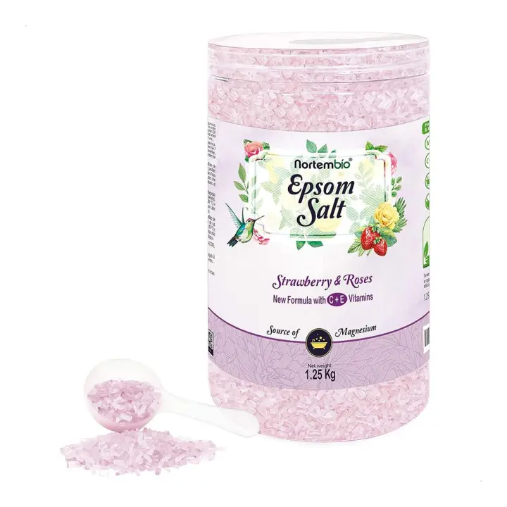 NORTEMBIO Sales de Epsom 100% Fragancia Fresa y Rosas 1.25Kg | Fuente concentrada de magnesio | Hidratada con Vitamina C y E | E-Book Incluido - 1