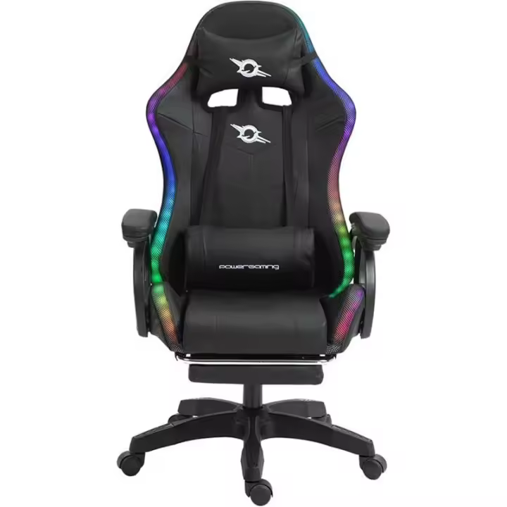 Silla Gaming PowerGaming 7 Point Masaje LED RGB con Reposapiés Negra - 1