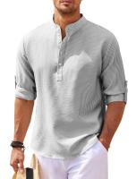 Camisa Larga De Manga Para Hombre Algodón Y Lino Estilo Playa Casual Color Sólido Cuello En Punta Talla Grande S-5XL Primavera Otoño - details 1
