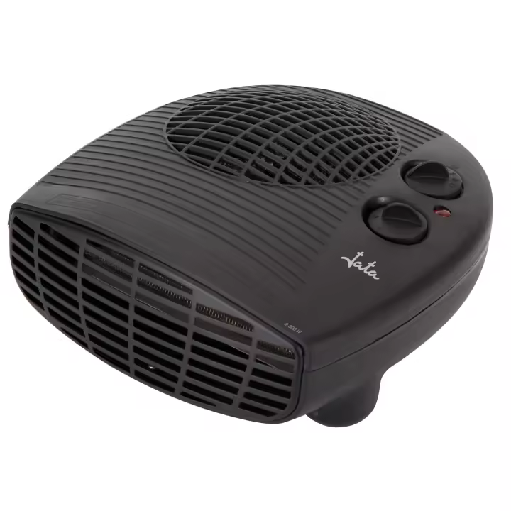 Jata Calefactor Baño electrico, 2000W, 2 intensidades, Emisor termico, Función ventilador, Protector térmico, Termostato, Asa transporte, Mini estufa electrica, Aire caliente, Negro - TV63 - 1