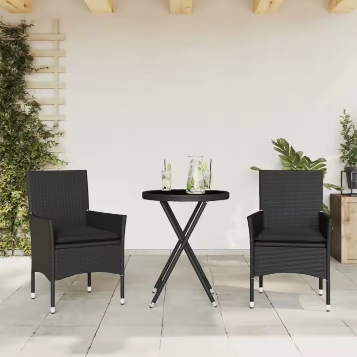 vidaXL Mesita sillas con cojines 3 pzas ratán sintético vidrio en color Marrón/beige y gris/Negro y crema y más | cómodas modernas ergonómicas para comedor cocina salón hogar - 1