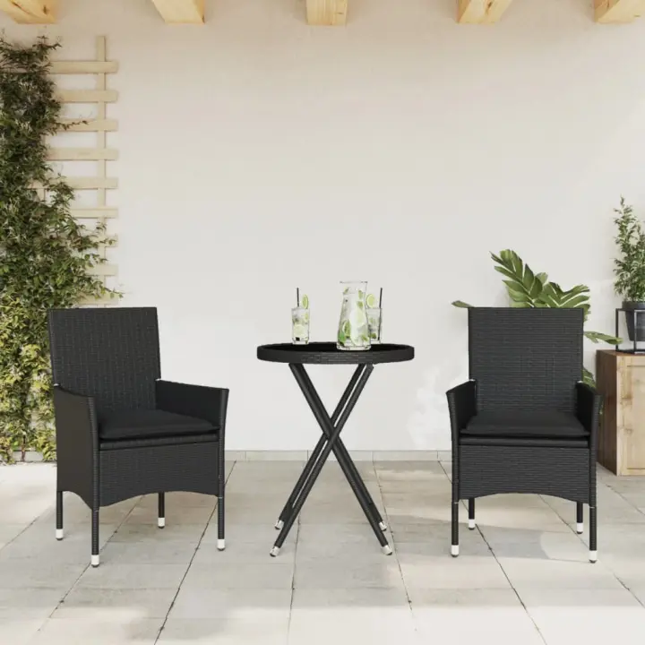 vidaXL Mesita sillas con cojines 3 pzas ratán sintético vidrio en color Marrón/beige y gris/Negro y crema y más | cómodas modernas ergonómicas para comedor cocina salón hogar - 1